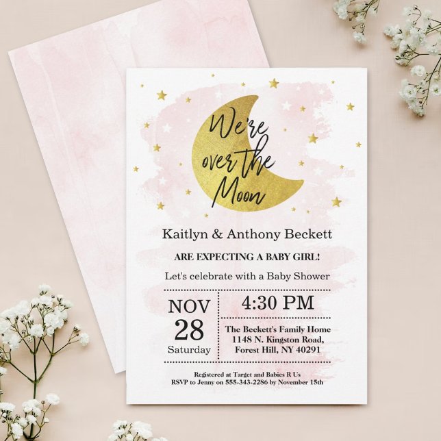 Over The Moon | Girls Baby Shower Invitation (Creator Uploaded)