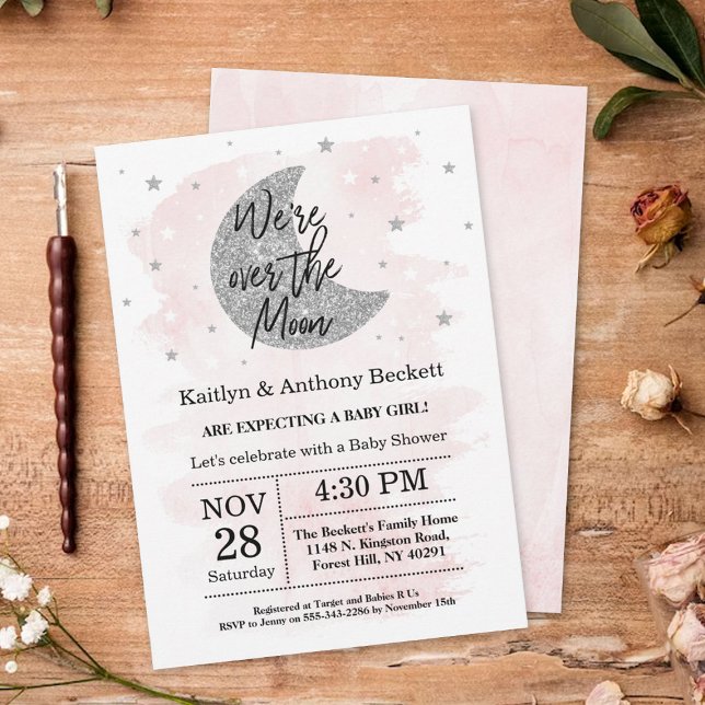 Over The Moon | Girls Baby Shower Invitation (Creator Uploaded)