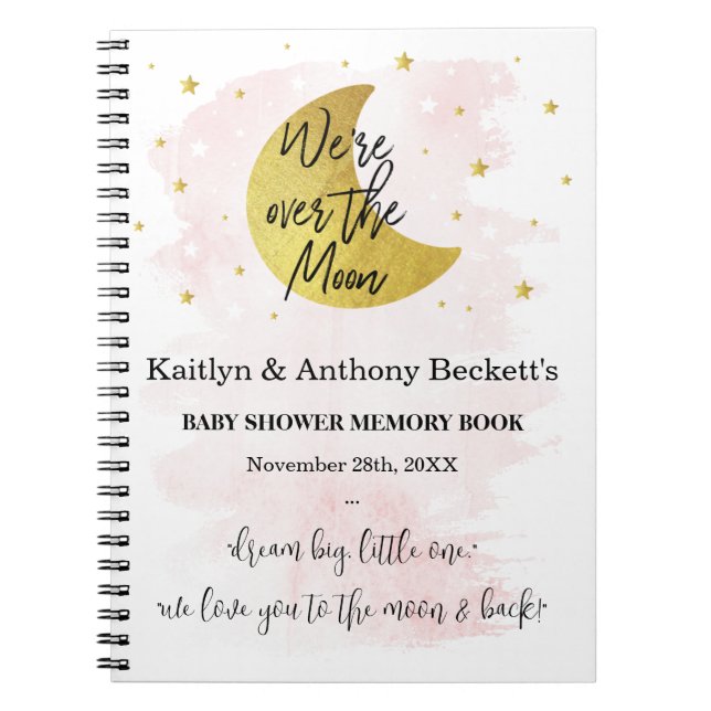 Over The Moon | Girls Baby Shower Memory Book (Front)