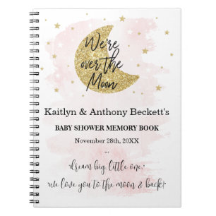 Over The Moon   Girls Baby Shower Memory Book