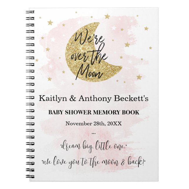 Over The Moon | Girls Baby Shower Memory Book (Front)