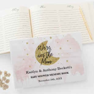 Over The Moon   Girls Baby Shower Memory Guest Book
