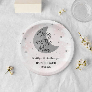 Over The Moon   Girls Baby Shower Paper Plate