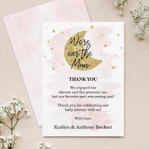 Over The Moon Girls Baby Shower Thank You Card