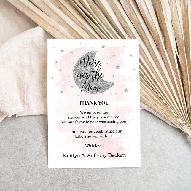 Over The Moon | Girls Baby Shower Thank You Card (Creator Uploaded)