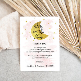 Over The Moon   Girls Baby Shower Thank You Card