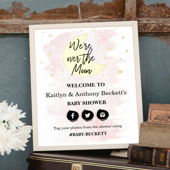Over The Moon | Girls Baby Shower Welcome Sign (Creator Uploaded)