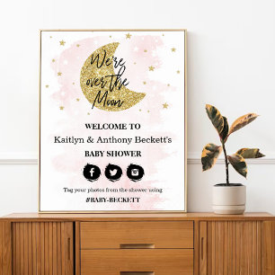 Over The Moon   Girls Baby Shower Welcome Sign