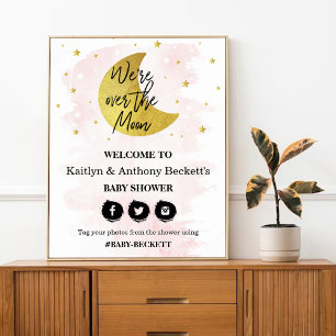 Over The Moon   Girls Baby Shower Welcome Sign