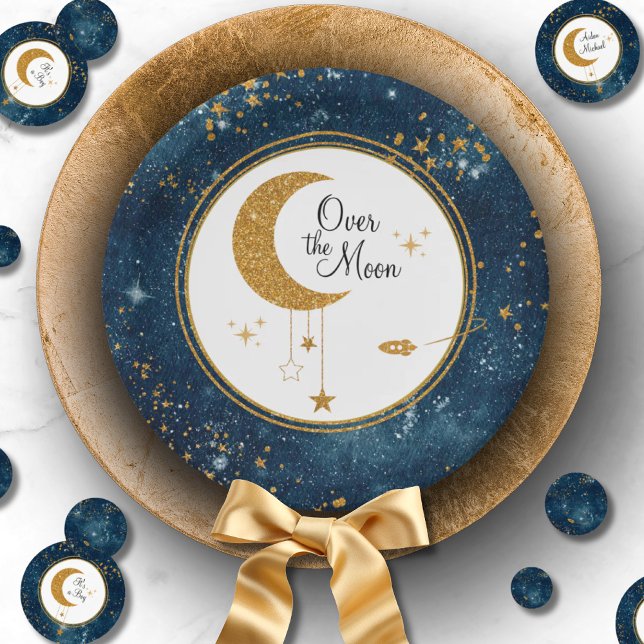Over The Moon Glittery Stars Baby Shower Paper Plate (Over The Moon Glittery Stars Baby Shower Paper Plates)