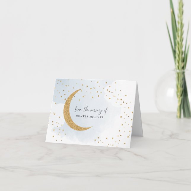 Over the Moon Gold & Blue, From the nursery of...  Note Card (Front)