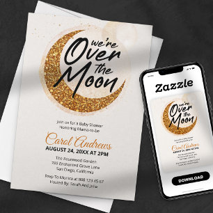 Over the Moon Gold Glitter Baby Shower Invitation