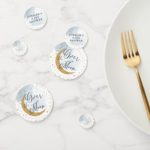 Over the Moon, Gold Glitter Blue Baby Shower Confetti