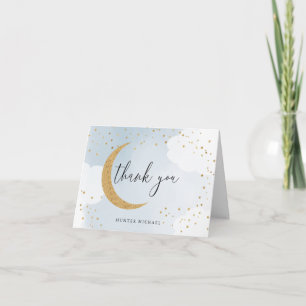 Over the Moon Gold Glitter, Blue Personalised Note Card