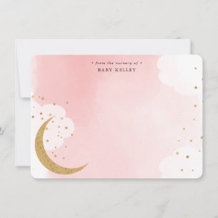 Over the Moon Gold Glitter, Pink Personalised Flat Card