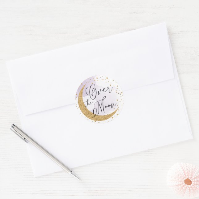 Over the Moon, Gold Glitter Purple Envelope Seal (Envelope)