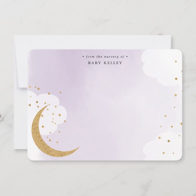 Over the Moon Gold Glitter, Purple Personalised Card (Front)