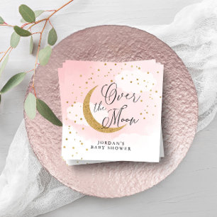 Over the Moon Gold & Pink Baby Shower Personalised Napkin