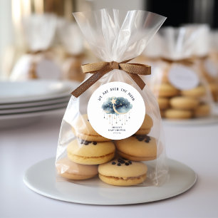 Over the Moon Gold Stars Baby Shower  Classic Round Sticker