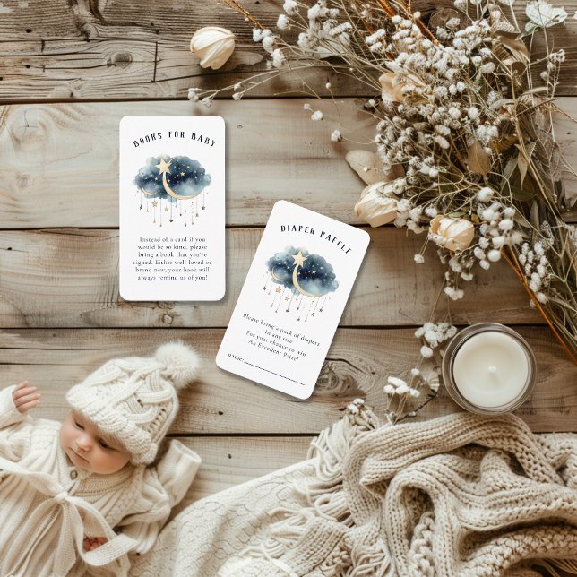 Over the Moon Gold Stars Baby Shower  Enclosure Card (Over the Moon Baby Shower Enclosure Cards - Diaper Raffle & Books for Baby )