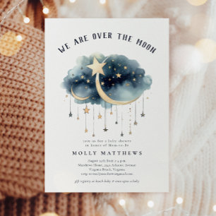 Over the Moon Gold Stars Baby Shower  Invitation