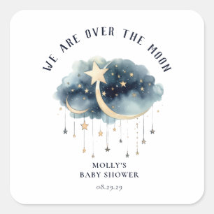 Over the Moon Gold Stars Baby Shower  Square Sticker