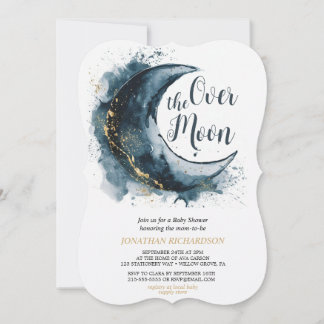 Over the Moon Gold Stars Blue Baby Shower