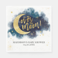 Over the Moon Gold Stars Blue Baby Shower