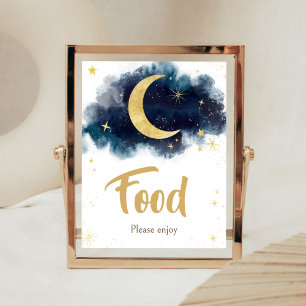 Over the Moon Gold Stars Blue Food Poster