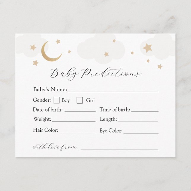 Over the Moon Grey Neutral Baby Predictions Card (Front)