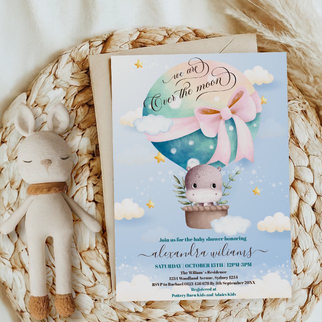 Over the Moon Hippo Baby Shower Invitation (Creator Uploaded)