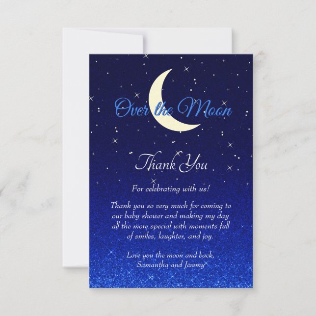 Over the Moon Midnight Blue Baby Shower Thank You Card (Front)