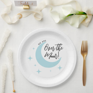 Over the Moon Minimalist Baby Shower  Paper Plate