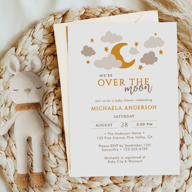 Over The Moon Modern Gender-Neutral Baby Shower Invitation (Creator Uploaded)