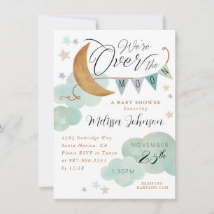 "Over the moon" moon and stars baby shower Invitation