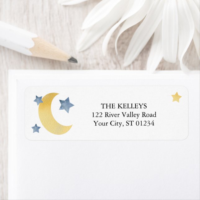 Over the Moon, Moon and Stars Return Address Label (Insitu)