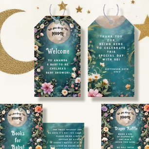 Over the Moon Moonlit Night Pink Flowers Baby Girl Gift Tags
