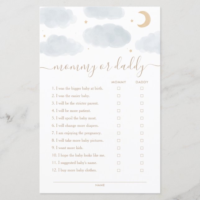 Over the Moon Mummy or Daddy Baby Shower Game (Front)