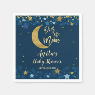 Over The Moon Navy Baby Shower Gold Glitter Napkin