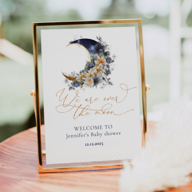 Over the moon navy baby shower welcome poster (Creator Uploaded)
