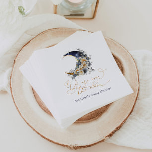 Over the moon navy gold foil baby shower napkin