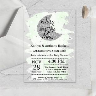 Over The Moon   Neutral Baby Shower Acrylic Invitations
