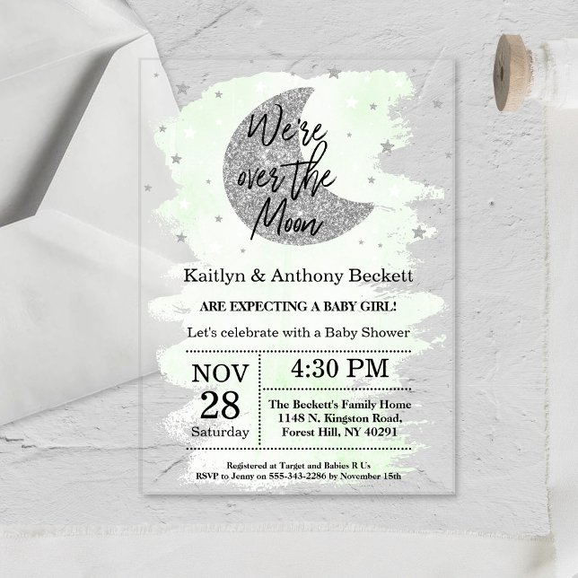 Over The Moon | Neutral Baby Shower Acrylic Invitations (Creator Uploaded)