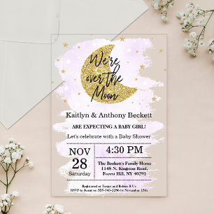 Over The Moon   Neutral Baby Shower Acrylic Invitations