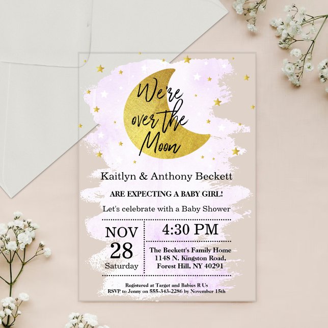 Over The Moon | Neutral Baby Shower Acrylic Invitations (Creator Uploaded)