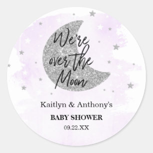 Over The Moon   Neutral Baby Shower Classic Round Sticker