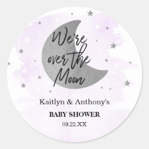 Over The Moon   Neutral Baby Shower Classic Round Sticker