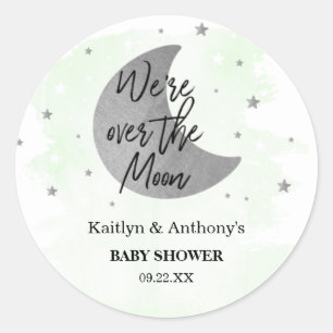 Over The Moon   Neutral Baby Shower Classic Round Sticker