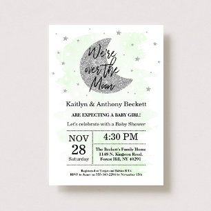 Over The Moon   Neutral Baby Shower Invitation