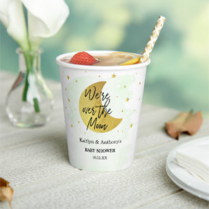 Over The Moon   Neutral Baby Shower Paper Cups
